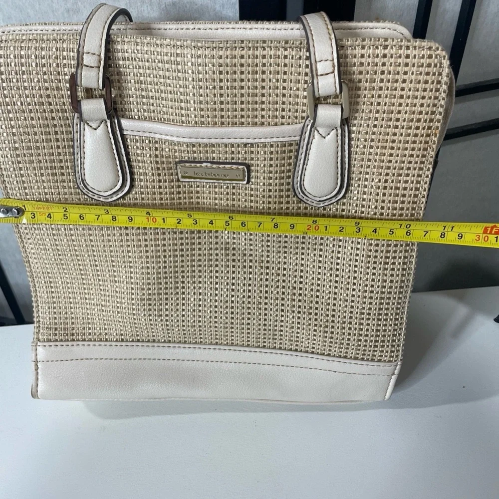 VTG Liz  Claiborne Woven Straw Pattern Purse Shoulder Bag Faux Trim